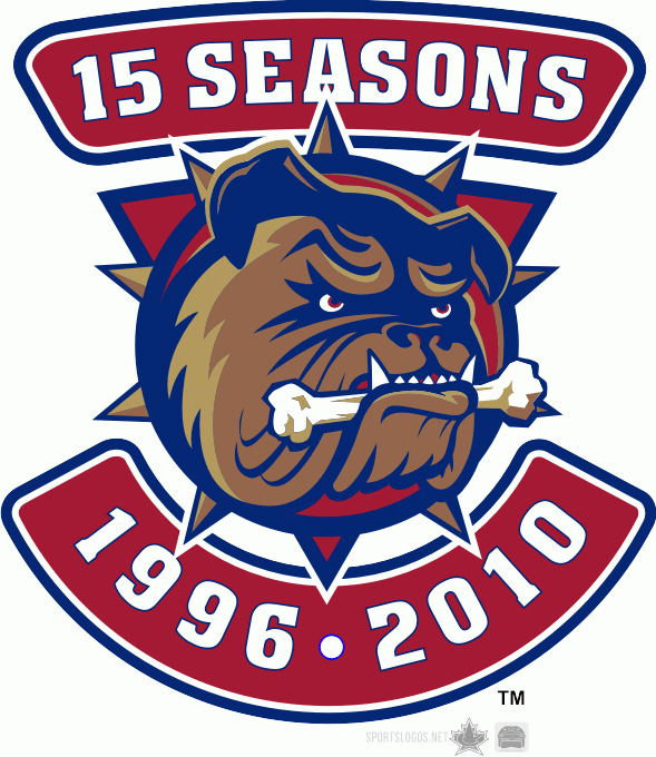 Hamilton Bulldogs 2010 11 Anniversary Logo iron on transfers for clothing